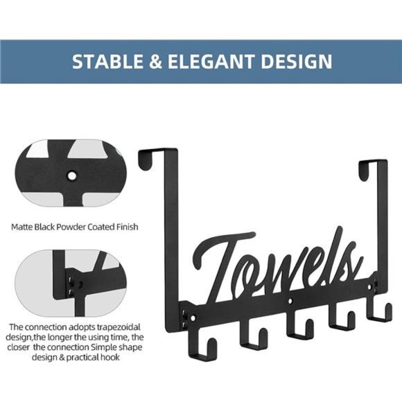 Over The Door Hooks Towel Rack for Bathroom Towel Holder for Hanging Heavy Duty - Picture 5 of 6